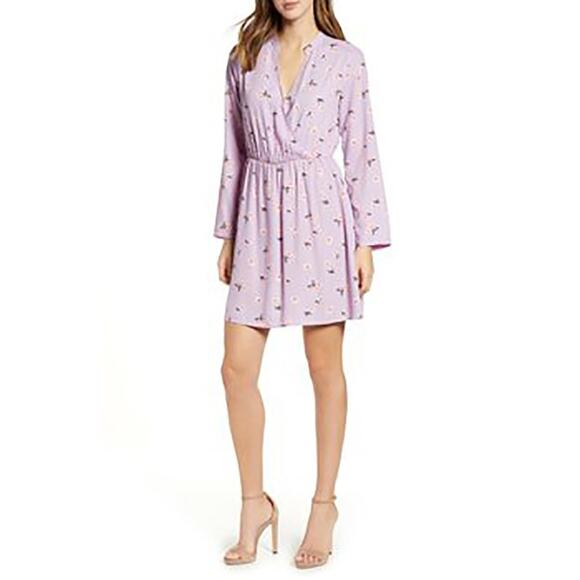 All in Favor Dresses & Skirts - All In Favor Lilac Purple Floral Long Sleeve Surplice Mini Dress NWT XS
